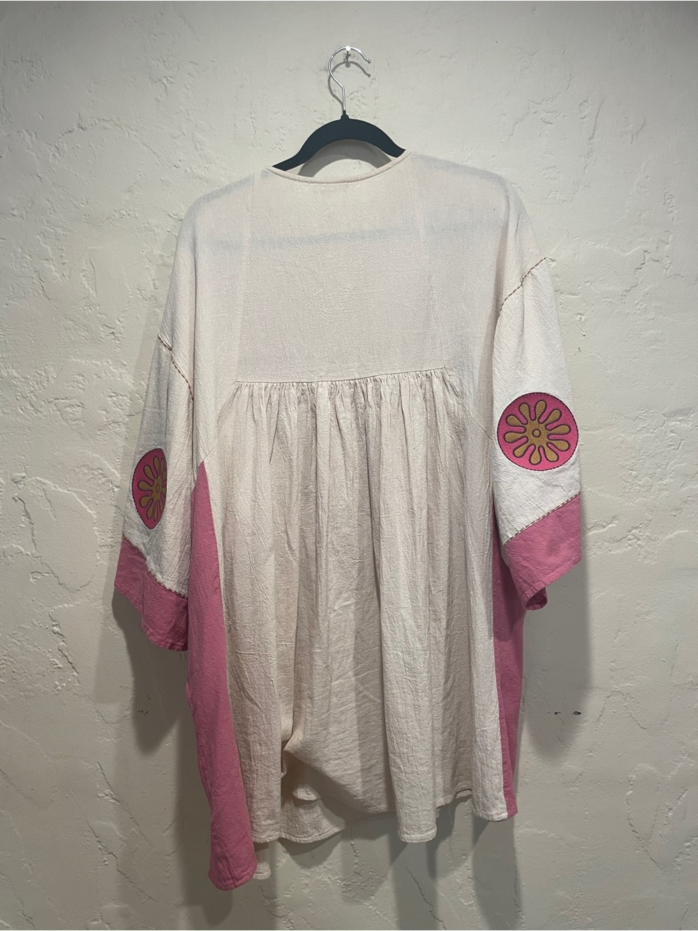 EASEL Boho Embroidered V-Neck Women’s Tunic Dress in Cream Apricot and Pink Larg - Picture 8 of 12
